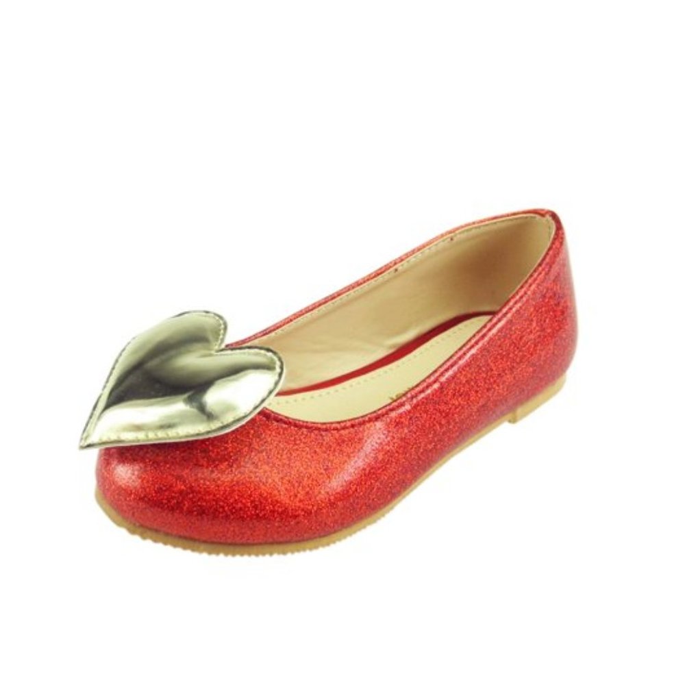 The Doll Maker Toddler Silver Heart Sparkly Ballet Flats - Red - Size 10